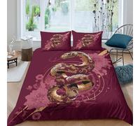 Japanese Style Line Art of Python 3D Duvet Cover,Microfibre Bedding Sets, Easy-Care Printed Quilt Covers, 3 Piece Comforter Cover for Kids Teens Double(200x200cm)