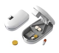 Japanese-Style Medicine Cutter, Multifunctional Pill Divider and Grinder, Portable Tablet Splitter with Capsule Storage, Mini Medicine Box, White, 8.6 x 4.8 x 3 cm
