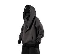 Japanese Style Men's Hoodie Versatile Urban Techwear Ninja Hoodie for Him and Her with High Collar and Side Buttons Premium Embroidery Ideal for Everyday Unisex Fashion (Color : Gray-1, Size : 3XL)