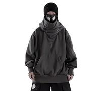 Japanese Style Men's Hoodie Versatile Urban Techwear Ninja Hoodie for Him and Her with High Collar and Side Buttons Premium Embroidery Ideal for Everyday Unisex Fashion (Color : Gray-2, Size : XL)