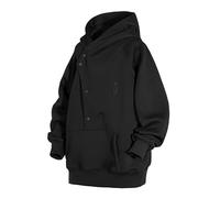Japanese Style Men's Hoodie Versatile Urban Techwear Ninja Hoodie for Him and Her with High Collar and Side Buttons Premium Embroidery Ideal for Everyday Unisex Fashion (Color : Black-1, Size : L)