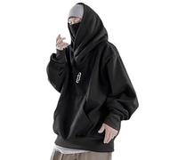 Japanese Style Men's Hoodie Versatile Urban Techwear Ninja Hoodie for Him and Her with High Collar and Side Buttons Premium Embroidery Ideal for Everyday Unisex Fashion (Color : Black-2, Size : XL)