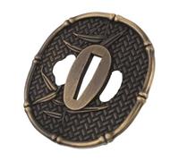 Japanese Style Metal Guard Blade Fitting for Swords Restoration | Golden 7.30x7.10x0.50cm Piece, Bamboo Leaf Carved Motif, Quick Installation, Stable Fit, Collectors