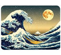 Japanese Style Mouse Mat 220x180x3mm Waves Mouse Pad, Thick Non-Slip Rubber Base Desk Mat and Stitched Edge, Optimised for Gaming Sensors Mousepad Office Accessorie for Home Learning Laptop, Model488