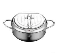 Japanese Style Multi Functional Deep Fryer with Thermometer and Built In Oil Drainage, Made from Magnetic Stainless Steel for Efficient Cooking (28 Cm)