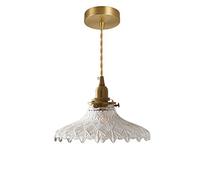 Japanese-Style Pendant Light Retro Clear Striped Lampshade Pattern Glass, Brass Finish Ceiling Drop Light E26/E27 Fixture Lamp Fitting with Kitchen Island Bedroom 7.8 Inch Diam