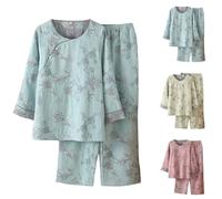 Japanese Style Pyjamas Retro Womens Chinese Pyjamas Ladies Sleepwear Jacquard Weave Pajama Set Hanfu Kimono Sleepwear Home Fury Set Print Long-Sleeve Top Pants Nine Quarter Sleeve Retro Nightwear