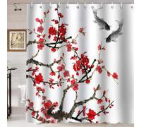 Japanese Style Red Cherry Blossoms Short Shower Curtain 120 x 150 cm