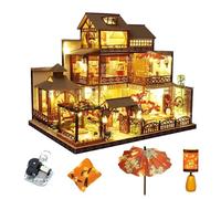 Japanese-Style Retro Villa Dollhouse Miniature with Furniture, DIY Wooden Dollhouse Kit with Music, 1:24 Scale Creative Room for Birthday Gift