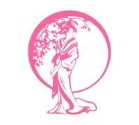 Japanese Style Round Sakura Flower Geisha Retro Engraving Decals 34x42.7cm Personalized Customization Pink