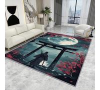 Japanese Style Rug - Japanese Rug - Japan Samurai Torii Cherry Blossom Rugs, Full Moon Carpet, Washable Rug Non Slip Low Pile Soft Small Area Rugs, Japanese Home Decor Gifts, 60 X 90 cm