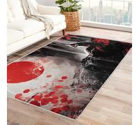 Japanese Style Rug - Red and Black Rug, Japanese Sunrise and Fox Rugs for Living Room Bedroom, Washable Non Slip Soft Small Carpet, Patterned Area Rugs & Home Decor 80x150 cm