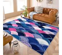 Japanese Style Sea Wave Texture 3D Large Area Rug 200x300 cm for Living Room & Bedroom Soft Fluffy Carpet, Non-Slip Rug, High-Density Blue Short Pile Rug for Kids Room, Playroom
