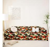 Japanese Style Sofa Slipcover Black Gold Crane Couch Blanket,Japanese Cloud Red Sun Non Slip Washable Pet Sofa Cover,Traditional Asian Print Indoor Cat Scratch Proof Couch Protector Decor 180x381
