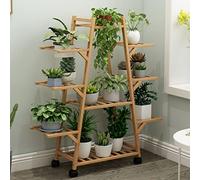 Japanese-Style Solid Wood Plant Stand with Rollers - Indoor/Outdoor Flower Pot Display Shelf Retro Floor Storage Rack for Garden Balcony Living Room Corner Decor