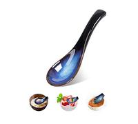 Japanese Style Soup Spoon,Ceramic Ramen Soup Spoons Chinese Blue Asian Soup Spoon Retro Porcelain Spoon Rice Spoons for Oatmeal Stews Udon Pho Wonton Dumpling Miso, Dishwasher Safe