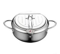 Japanese Style Stainless Steel Deep Fryer Featuring Thermometer and Integrated Oil Drainage System for Healthier Cooking Multi Functional Pot (24 Cm)