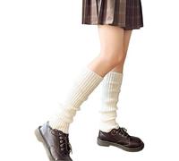 Japanese Style Stylish Warm Long Boot Socks for 80s Party Yoga Ballet Dance Ice Skating Accessories, Ladies 80's Plain Ribbed Leg Warmers White