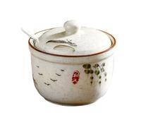 Japanese Style Sugar Bowl with Lid and Spoon, 300ml Ceramic Sugar Dish, Solid Color Sugar Holder for Coffee Bar