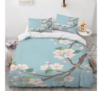Japanese Style Super King Duvet Set, Flowers Duvet Cover, Sakura Soft Bed Microfiber Duvet Sets, Watercolor Cherry Blossoms 220x260cmDuvet Cover With Pillow Case