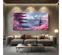 Japanese Style Tree Canvas Prints Wall Art Asian Mountain Paintings for Living Room and Bedroom, Frameless Floral Blossom Artwork Home Decorations 70x140cm