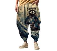 Japanese Style Trousers For Men Loose Fit, Harem Trousers Pattern Fun Print Trouser Casual Hippie Harem Joggers Trouser Hip Hop Drop Crotch Cuffed Pants Streetwear Wide Leg Breathable Jogging Bottom