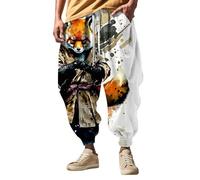 Japanese Style Trousers For Men Loose Fit, Harem Trousers Pattern Fun Print Trouser Casual Hippie Harem Joggers Trouser Hip Hop Drop Crotch Cuffed Pants Streetwear Wide Leg Breathable Jogging Bottom