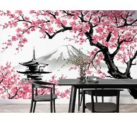 Japanese Style Wall Mural, Japanese Ukiyo-e Wallpaper, Peel and Stick Self-Adhesive Photo Wallpaper, Large Murals Poster Decoration for Living Room Bedroom 250*175cm (W*H) Cherry Blossom Red Sun