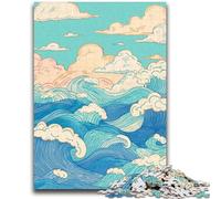 Japanese Style Waves 1000 Pieces Jigsaw Puzzle For Adults Teens, Staycation Kill Time Enhance Love between Couples 50x75cm