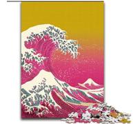 Japanese Style Waves Adult Jigsaw Puzzles 1000 Pieces, Family Activity with Matching Poster And Trivia Sheet for Age 14+ (50x75cm)