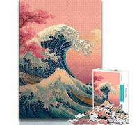 Japanese Style Waves Jigsaw Puzzles for Teenagers 1000 Piece Puzzle,Challenging To Complete But Fun And Humorous Educational Game for Birthday (38x26cm)