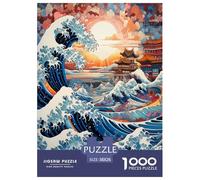 Japanese Style Waves Jigsaw Puzzles Puzzles for Adults Kids. 1000 Pieces Whimsical Challenge Toy Educational Game Home Decoration for Adults& Kids Age 14 Years Up 38x26cm/1000pcs