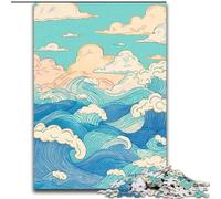 Japanese Style Waves Jigsaws 1000 Pieces for Teenagers, for Age 14+ Home Art Decor Family Games Christmas Birthday Gifts (26x38cm)