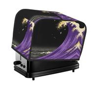 Japanese Style Waves Toaster Cover 2 Slice, Waterproof Bread Machine Covers with Pockets Universal Size Kitchen Small Appliance Cover with Handle, Dust and Fingerprint Protection