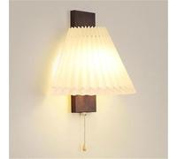 Japanese Style Wooden Wall Lamp with White Pleated Lampshade, Minimalist Indoor Sconce Lighting Fixture for Bedroom, Bedside, Living Room, Bathroom, Hallway, Wall Mounted Decorative Light