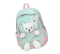 Japanese Styles Lovely Bear Backpack for High Schoolers Nylon Fabric Spacious Interior School Bag for Academics Practical Nylon Backpacks with Ergonomic Strap