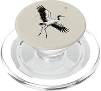 Japanese Sumi-e Art, Ink Wash Wildlife Red Crowned Crane PopSockets PopGrip for MagSafe