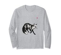 Japanese Sumi-e Collection Ink Wash Wildlife Art Ezo Red Fox Long Sleeve T-Shirt