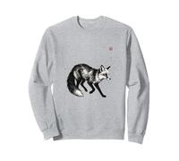 Japanese Sumi-e Collection Ink Wash Wildlife Art Ezo Red Fox Sweatshirt