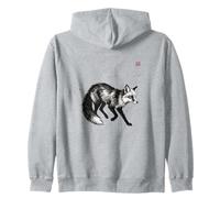 Japanese Sumi-e Collection Ink Wash Wildlife Art Ezo Red Fox Zip Hoodie
