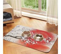 Japanese Sun Reflection Patterned Pet Feeding Mat with Water-Absorbing PU Top & Rubber Base - Anti-Slip Dog Cat Food Mat for Cats, Dogs & Pets, 30x45cm