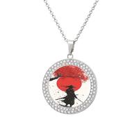 Japanese Sun Samurai Necklace For Women Charm Circle Pendant with Crystals Dainty Jewelry