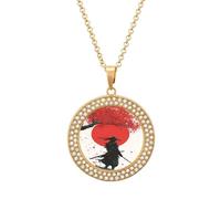 Japanese Sun Samurai Necklace For Women Charm Circle Pendant with Crystals Dainty Jewelry