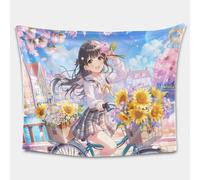 Japanese Sunflower Girl Cycling 3D Printed Flannel Blanket, Fresh Anime Style Throw for Sofa Bed, All Season Use (01,40 * 55in)