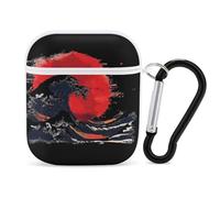 Japanese Sunrise Flag Wave PC Headphone Case for AirPods 1 And 2 Earphone Cover Earbuds Accessories with Keychain