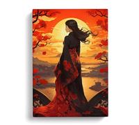 Japanese Sunset Art Nouveau Canvas Print | Gallery Wrapped 30mm Frame Wall Art | 30x20 inches | Ready to Hang | Asian Landscape Picture | Living Room Bedroom Lounge Office
