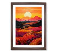 Japanese Sunset Colour Field Framed Print | A2 Walnut Framed Wall Art | Ready to Hang | Asian Landscape Picture | Living Room Bedroom Lounge Office