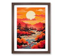 Japanese Sunset Colour Field No.2 Framed Print | A2 Walnut Framed Wall Art | Ready to Hang | Asian Landscape Picture | Living Room Bedroom Lounge Office