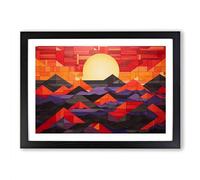 Japanese Sunset Geometric Framed Print | A2 Black Framed Wall Art | Ready to Hang | Asian Landscape Picture | Living Room Bedroom Lounge Office