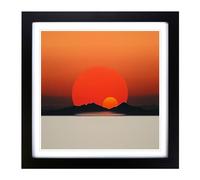 Japanese Sunset Minimalism Framed Print | 18x18 Inch Black Framed Wall Art | Ready to Hang | Minimalist Landscape Picture | Living Room Bedroom Lounge Office